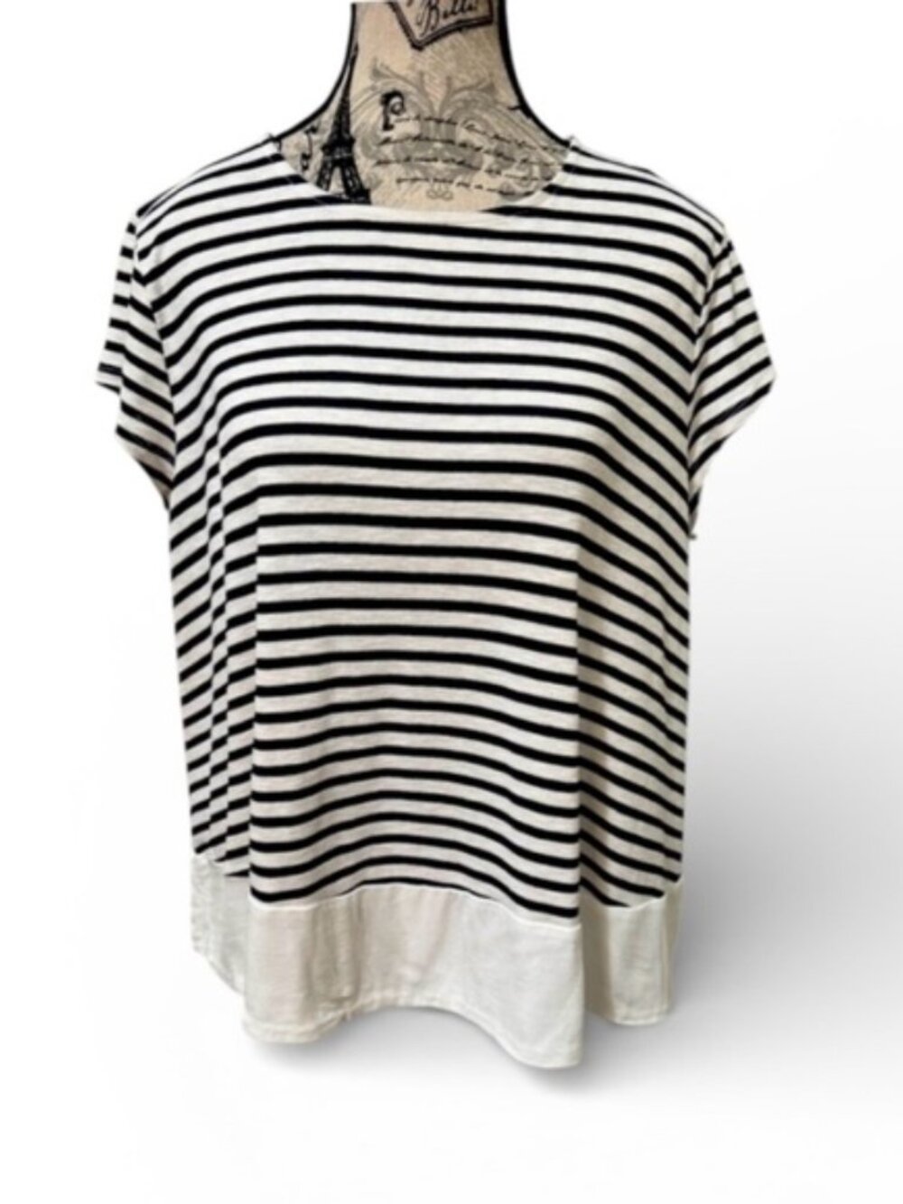 Altar'd State Navy White Striped Boxy Top M Coastal Nautical Linen Look - Picture 2 of 8